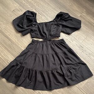 Blu Pepper | Elegant Black Puff Sleeve Cut Out Mini Dress Size Large